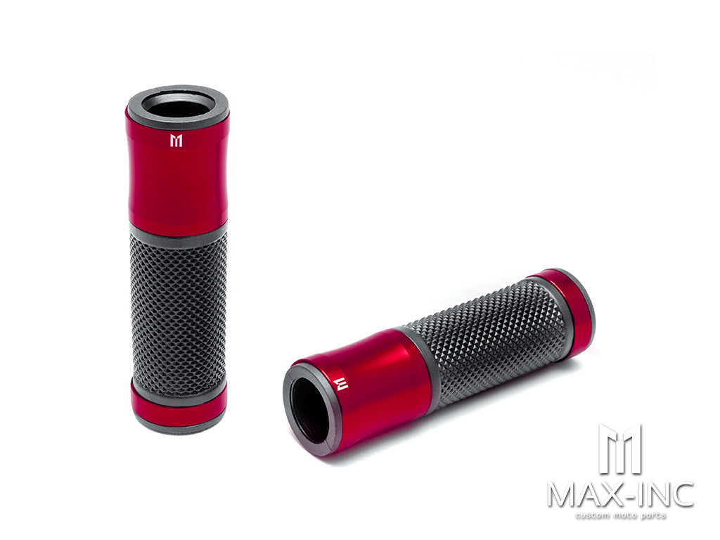 Retro Red Anodized CNC Machined Aluminum / Rubber Hand Grips - 7/8" (22mm)