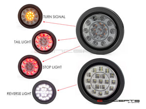 4" Universal Flush Mount Integrated LED Stop / Tail Light / Turn Signals + Reverse Lights - Set Of 4