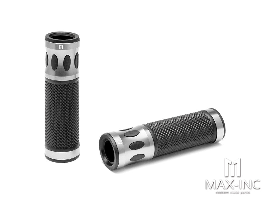 Oval Cut Silver Anodized CNC Machined Aluminum / Rubber Hand Grips - 7/8" (22mm)