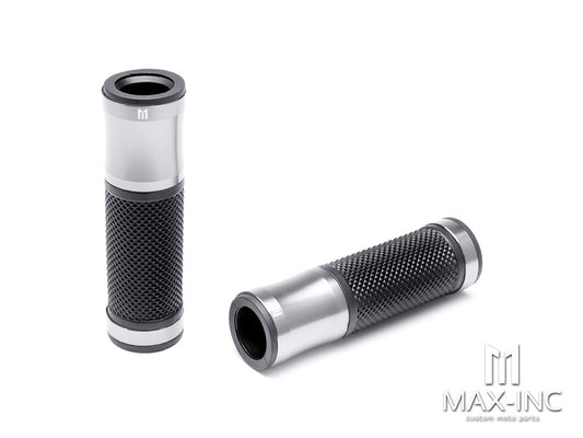 Retro Silver Anodized CNC Machined Aluminum / Rubber Hand Grips - 7/8" (22mm)