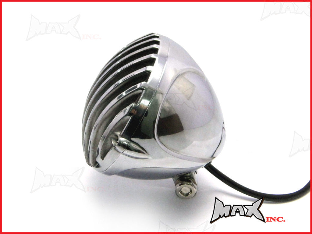 4.5 INCH Polished Alloy Scalloped Vintage Grill Headlight - 12v / 35w