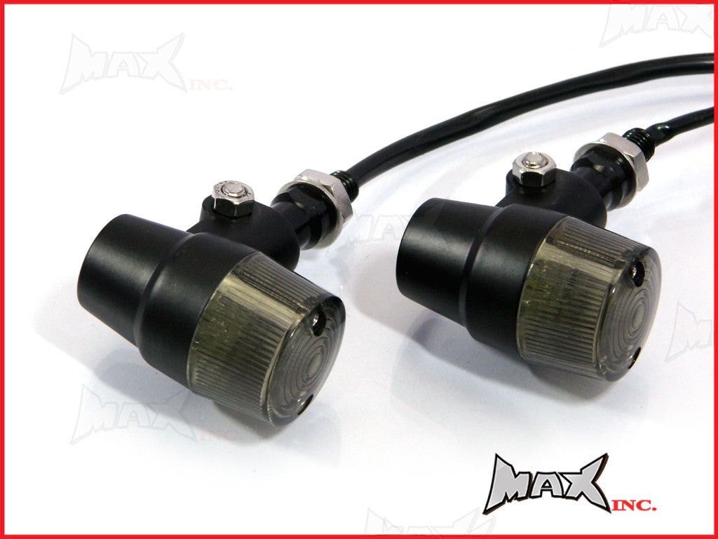 Black Alloy Retro LED Turn Signals / Indicators - Smoked Lense