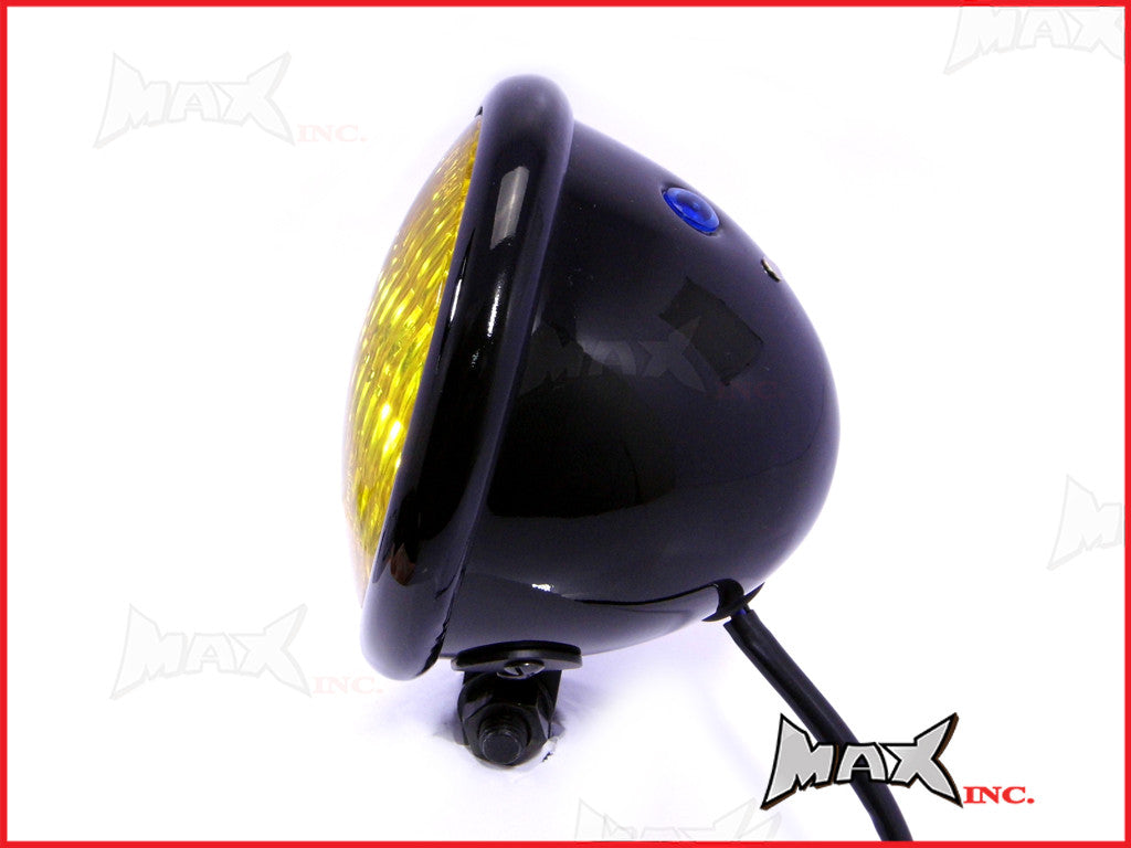 4.75 INCH Black Bates Style Metal Headlight - Yellow Lense