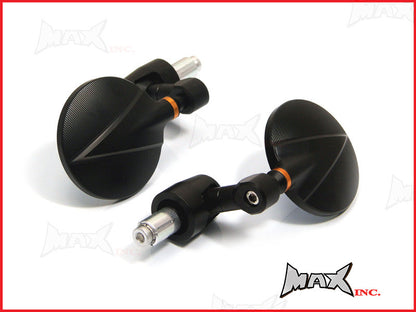 Pair Of Black Round CNC Machined Bar End Mirrors - High Quality