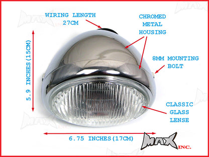 6.75 INCH Chrome Universal Metal Classic Headlight