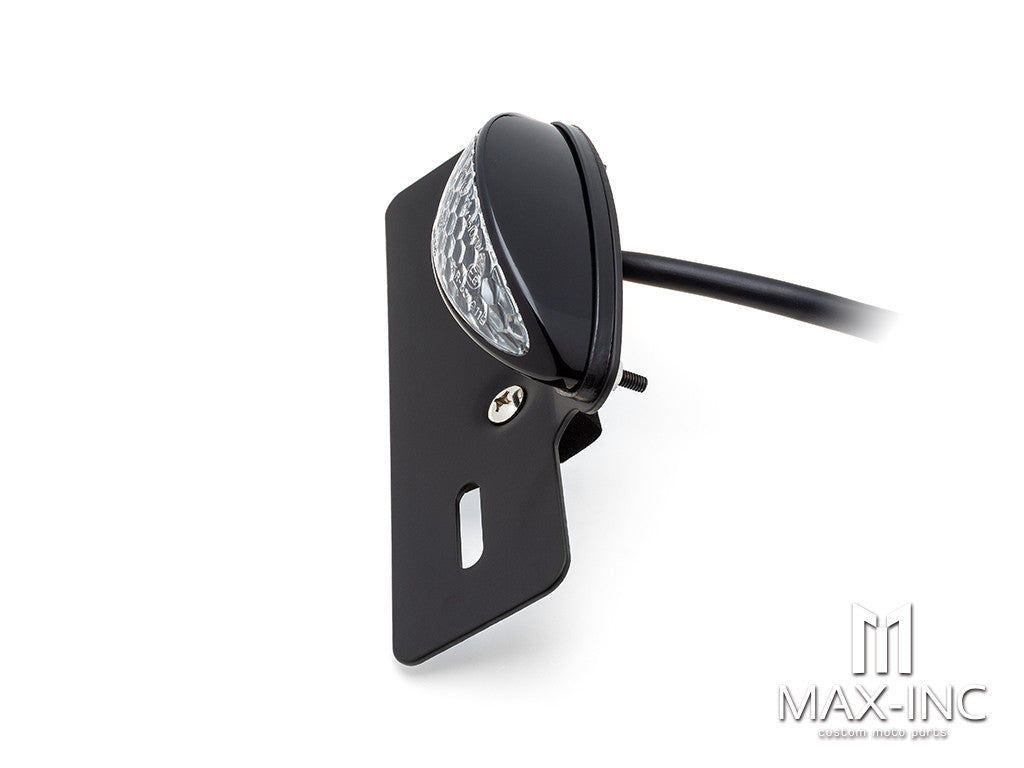 Black Oval LED Stop / Tail Light + License Plate Holder - Clear Lens