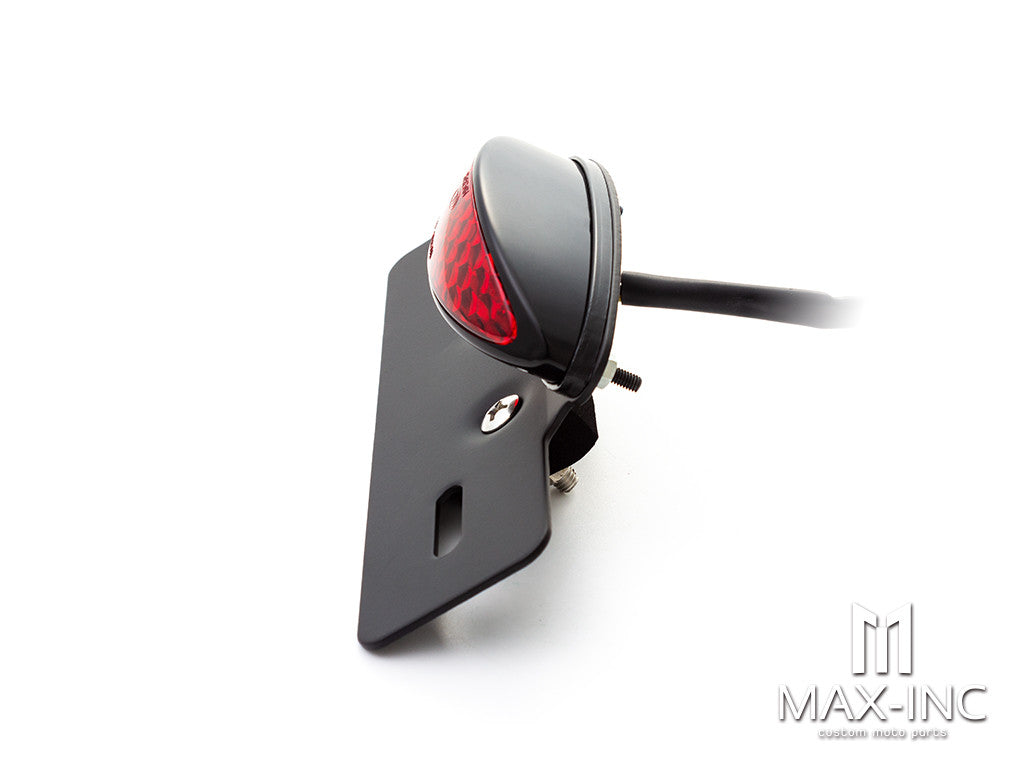 Black Oval LED Stop / Tail Light + License Plate Holder - Red Lens