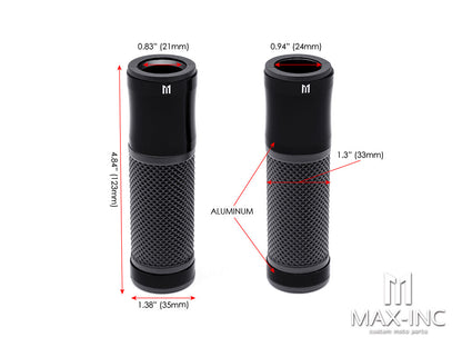 Retro Black Anodized CNC Machined Aluminum / Rubber Hand Grips - 7/8" (22mm)
