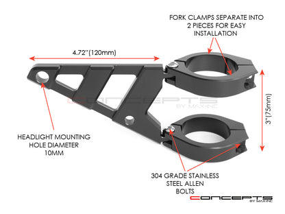 MAX Stomp Black CNC Machined Headlight Brackets - Fits Fork Sizes 32 - 59mm
