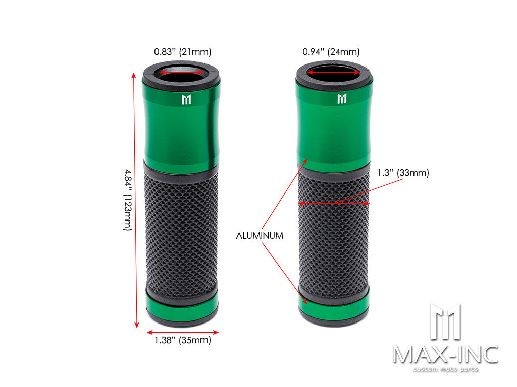 Retro Green Anodized CNC Machined Aluminum / Rubber Hand Grips - 7/8" (22mm)