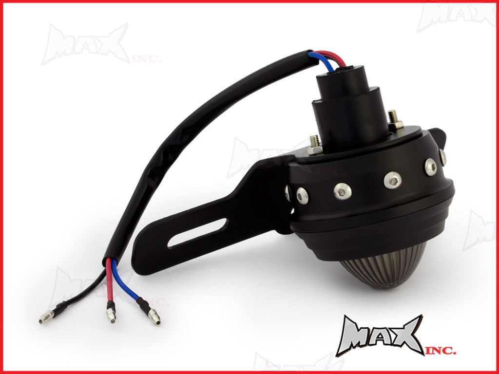 Matte Black Studded Retro Style LED Stop / Tail Light - Smoked Lens
