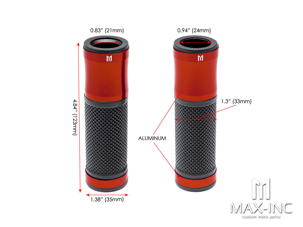 Retro Dark Orange Anodized CNC Machined Aluminum / Rubber Hand Grips - 7/8" (22mm)