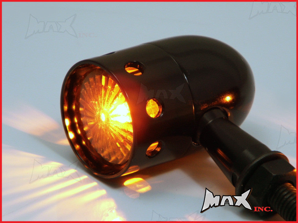 Black Alloy Custom Turn Signals / Indicators - Smoked Lense - Bulb Type
