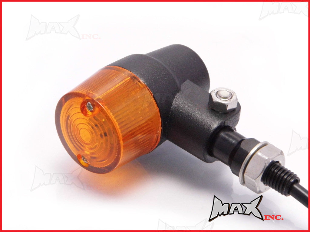 Black Alloy Retro LED Turn Signals / Indicators - Amber Lense
