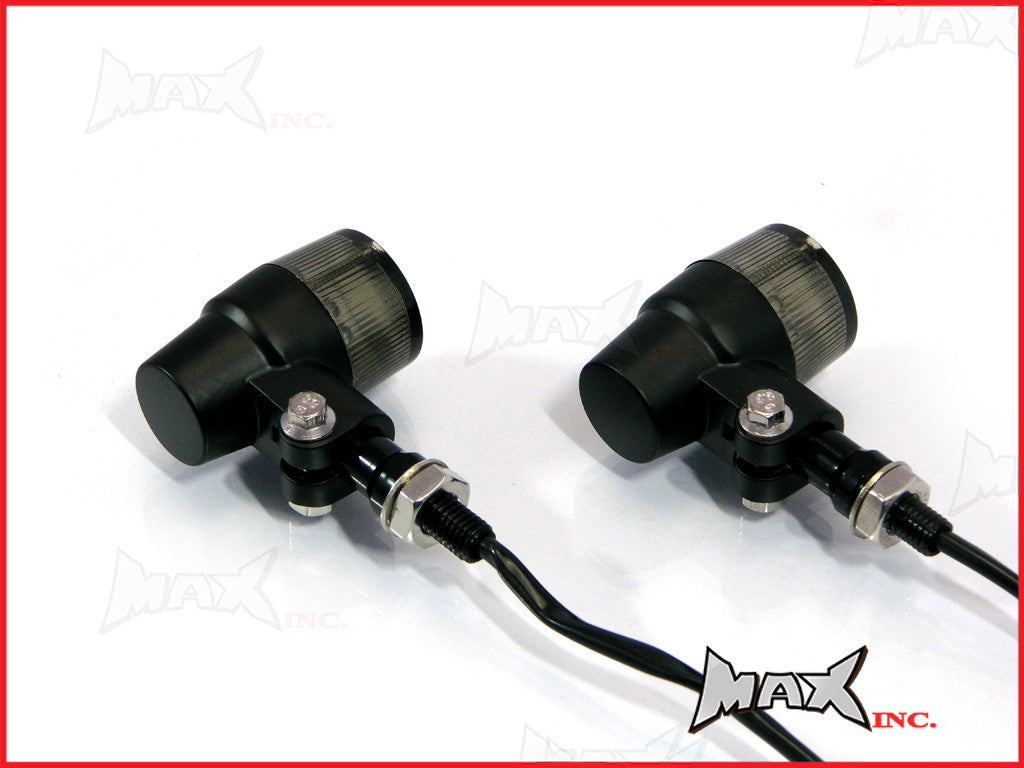 Black Alloy Retro LED Turn Signals / Indicators - Smoked Lense