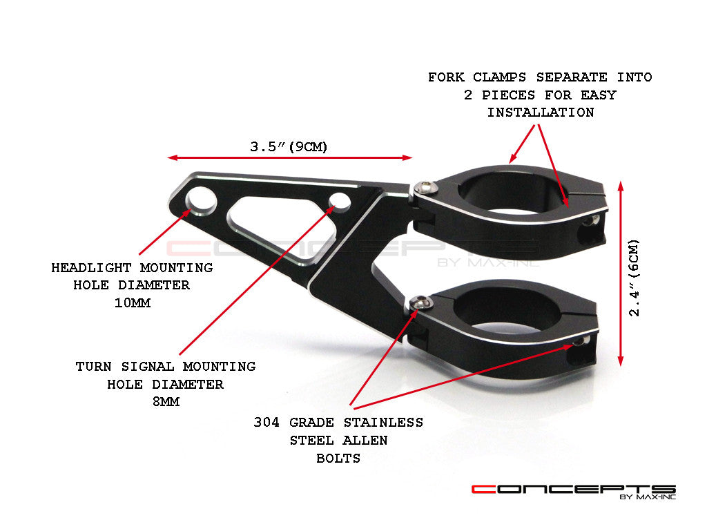 MAX Blade High Quality CNC Machined Headlight Brackets - Fits Fork Sizes 32 - 59mm