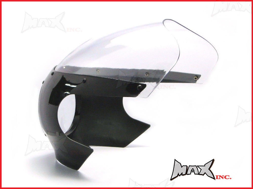 Black Cafe Racer Drag Racer Headlight Fairing + Clear Windshield