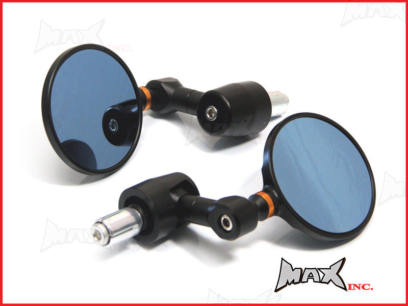 Pair Of Black Round CNC Machined Bar End Mirrors - High Quality