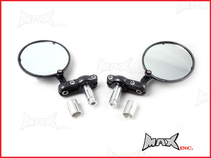 Pair Of Carbon Pattern Round Bar End Mirrors