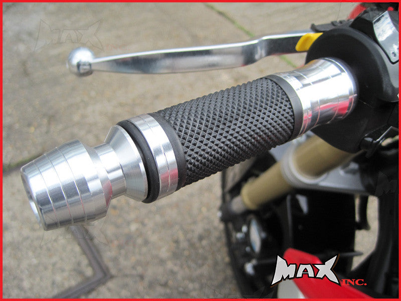 SILVER CNC Machined Aluminium / Rubber Grips With Bar Ends - 7/8