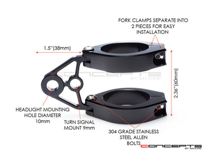 MAX Corto Black CNC Machined Headlight Brackets - Fits Fork Sizes 32 - 59mm