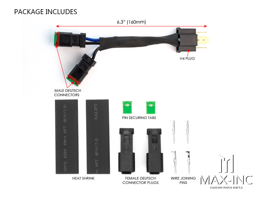 H4 To Deutsche Plug LED Light Bar Headlight Splitter Adapter - Hi / Lo Beam