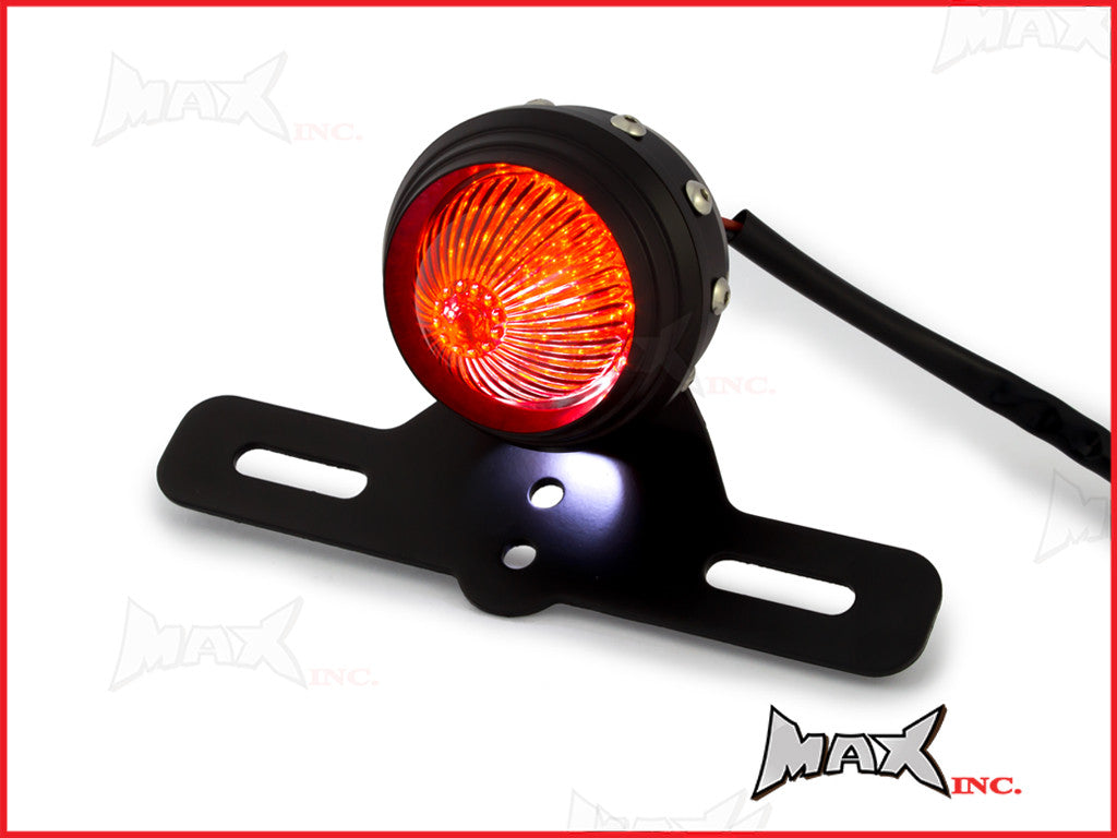 Matte Black Studded Retro Style LED Stop / Tail Light - Smoked Lens