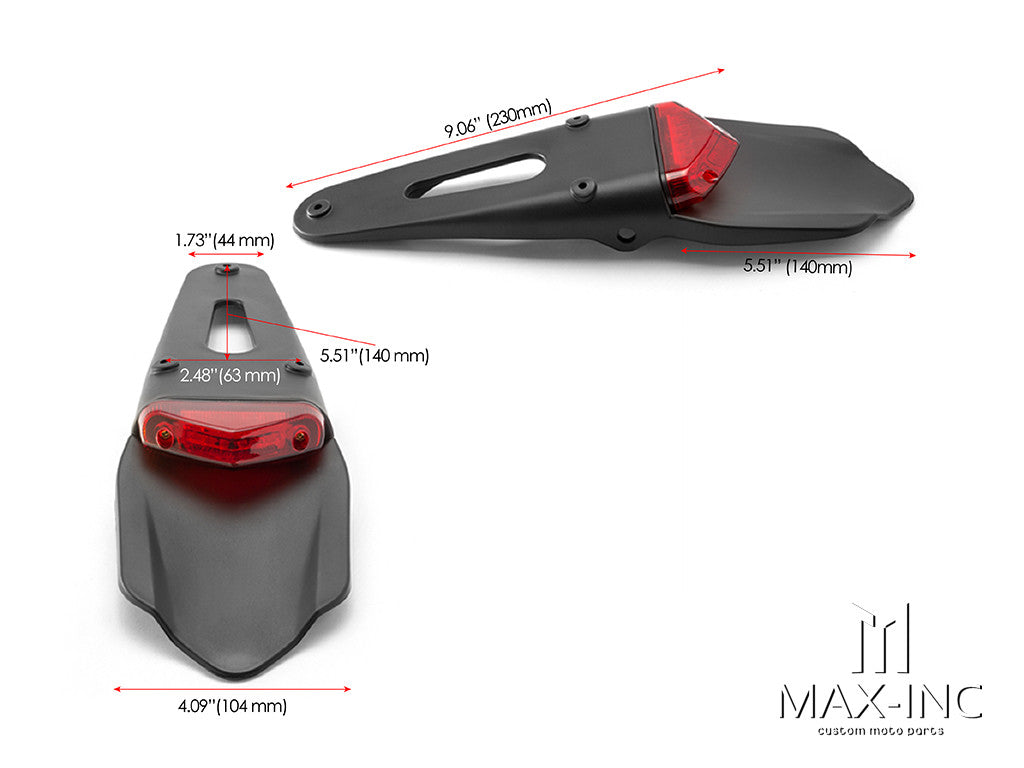 Universal Supermoto Rear Fender LED Stop / Tail Light - Red Lens