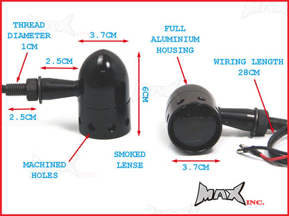 Black Alloy Custom Turn Signals / Indicators - Smoked Lense - Bulb Type