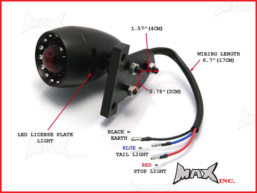 Matte Black Aluminium Bullet LED Stop / Tail Light - Red Lense