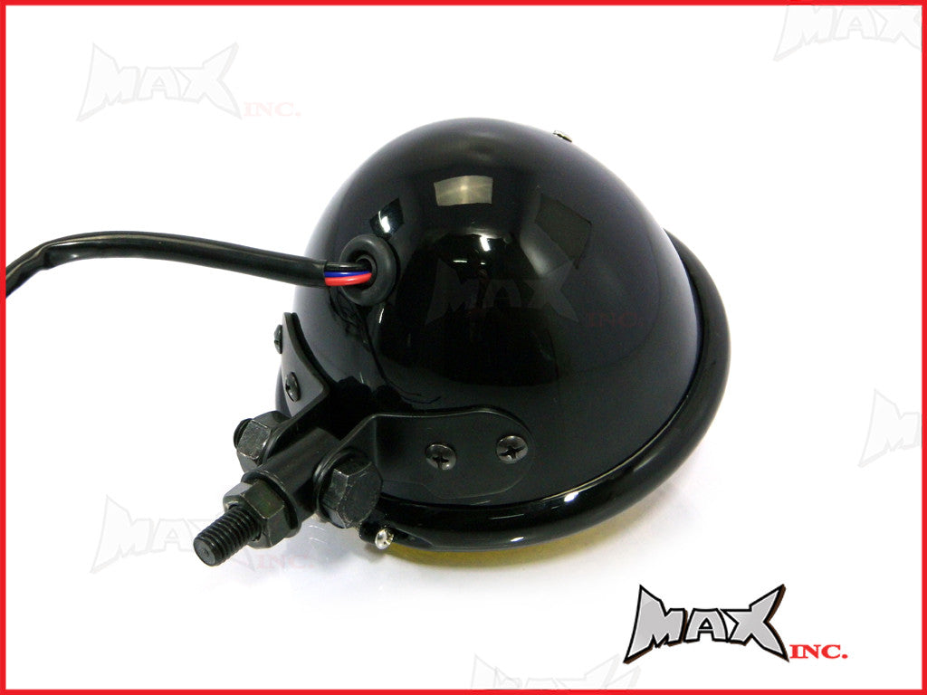 4.75 INCH Black Bates Style Metal Headlight - Yellow Lense