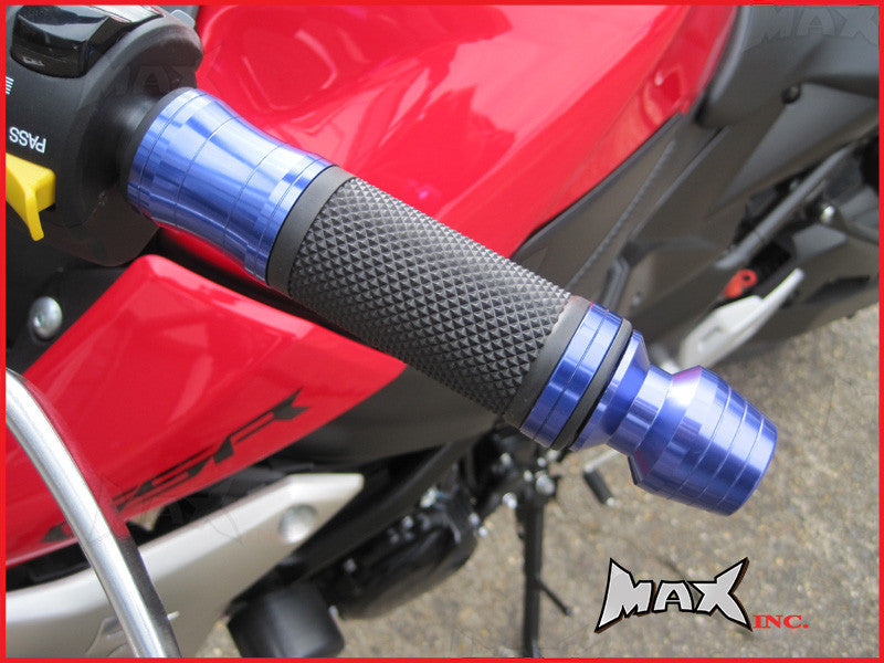 BLUE CNC Machined Aluminium / Rubber Grips With Bar Ends - 7/8