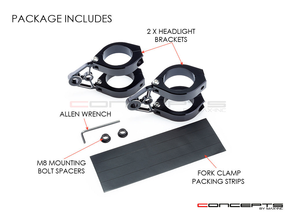 MAX Corto Black + Contrast CNC Machined Headlight Brackets - Fits Fork Sizes 32 - 59mm