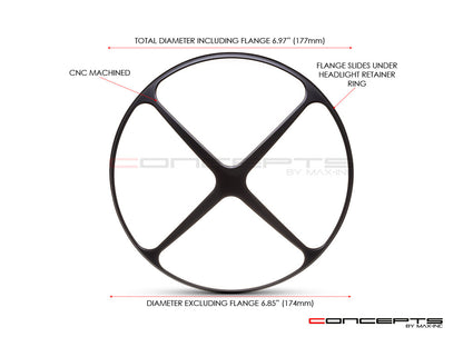 Cross Design 7" Black CNC Aluminum Headlight Guard Cover
