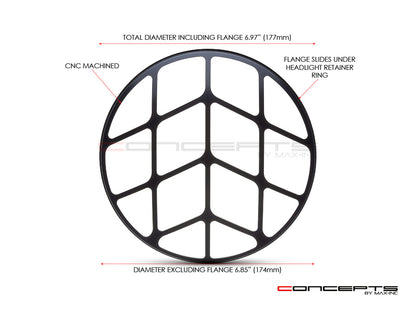 Spyder Grill Design 7" Black CNC Aluminum Headlight Guard Cover