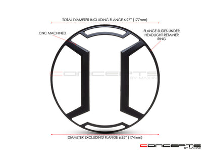 7" Armour Grill Design Black CNC Aluminum Headlight Guard Cover