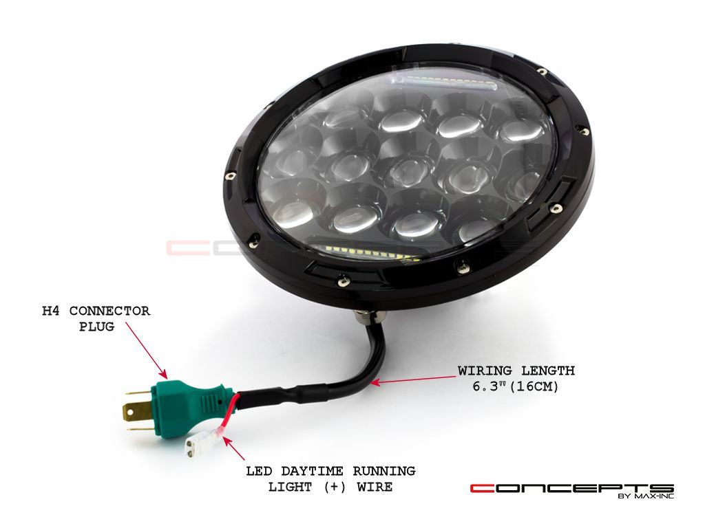 7" Black Multi Projector LED Headlight + DRL Insert - 75w