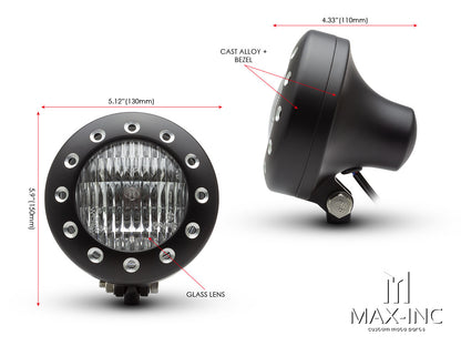 5" Matte Black Alloy Drilled Bezel Vintage Style Headlight - 12v / 35w