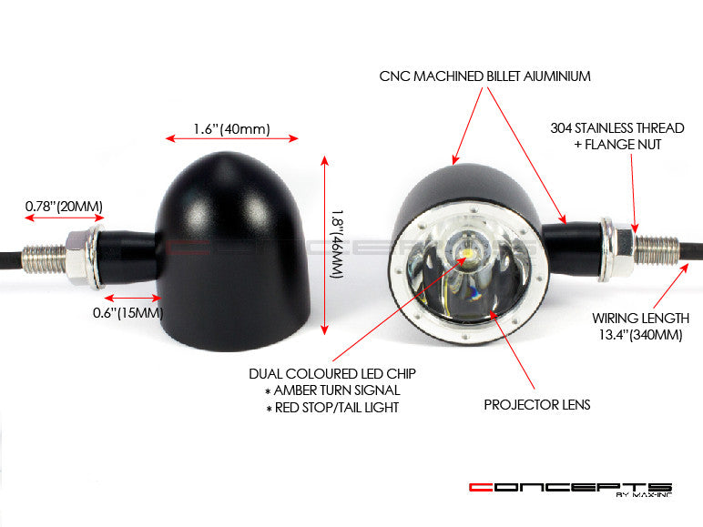 Black + Alum Bezel CNC Machined Billet Alum Classic Integrated LED Stop / Tail Lights + Turn Signals