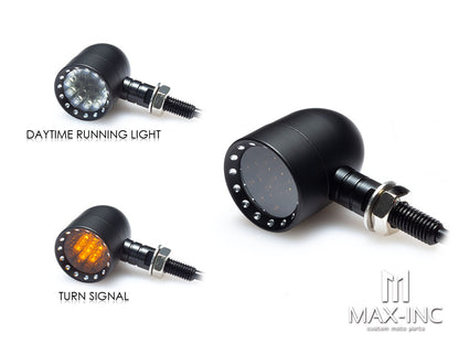 Black Bobber Alloy Integrated LED Daytime Running Lights + Turn Signals