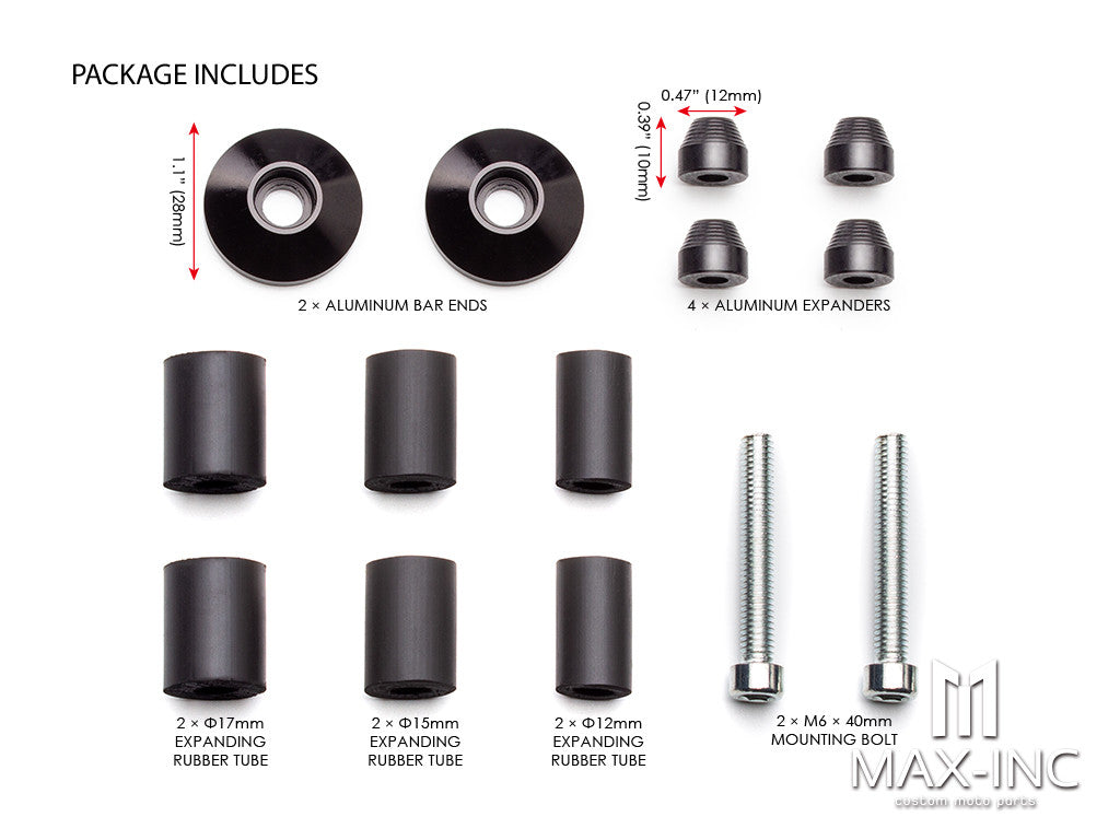 Black Anodized CNC Machined Aluminum Bar Ends - 7/8"(22mm)