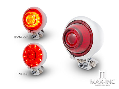 Chrome Mini Bates Style LED Stop / Tail Light - Red Lens