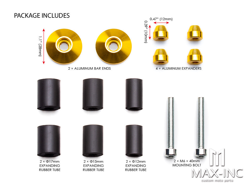 Gold Anodized CNC Machined Aluminum Bar Ends - 7/8"(22mm)