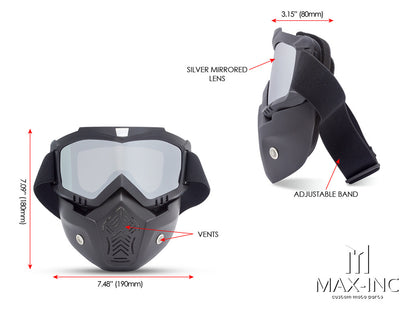 Open Face Helmet Bikers Full Face Mask / Goggles - Sliver Lens