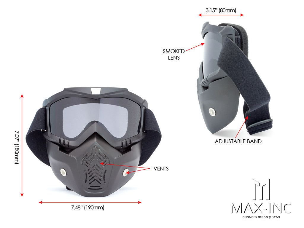 Open Face Helmet Bikers Full Face Mask / Goggles - Smoked Lens