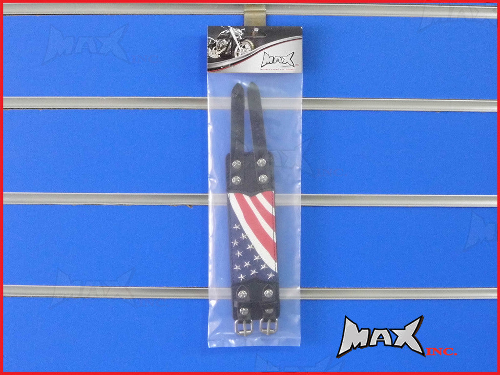 American Flag Bikers Black Wristband - PU Leather
