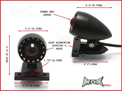 Matte Black Aluminium Bullet LED Stop / Tail Light - Red Lense
