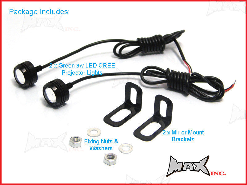 Super Bright Green 3w CREE LED Mirror Mount Fog / Drl Lights