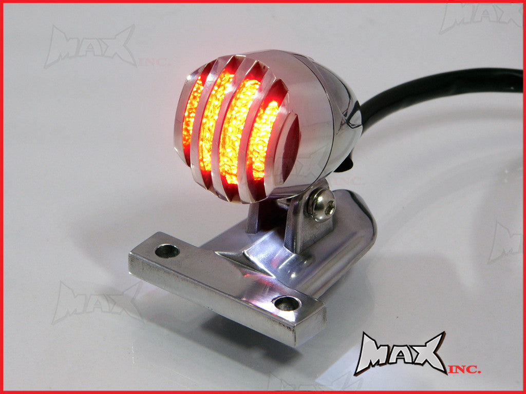 Polished Aluminium Mini Prison Grill LED Stop / Tail Light - Red Lense