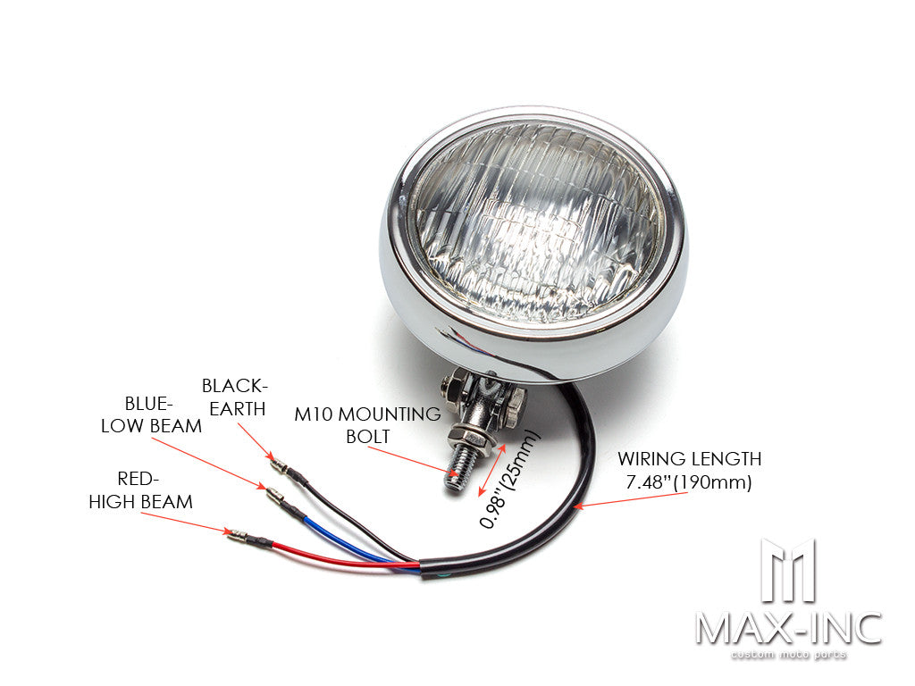 5" Chrome Metal Shallow Bottom Mount Custom Headlight